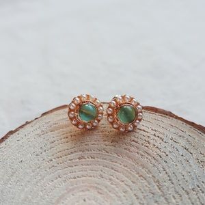 Opal Pearl Stud Earrings 925 Silver - ocean blue